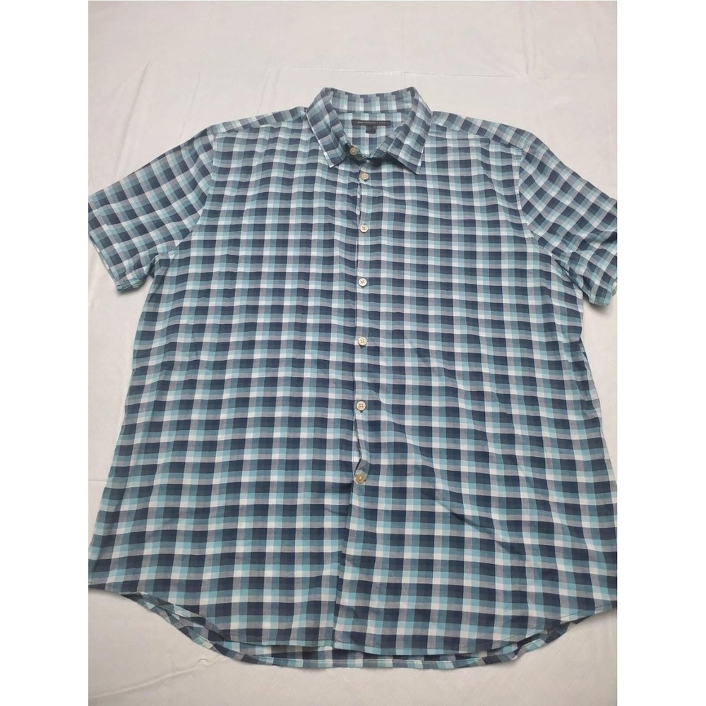 John Varvatos USA Shirt Mens XL Blue Plaid Short Sleeve Button‎ Down W43GC15